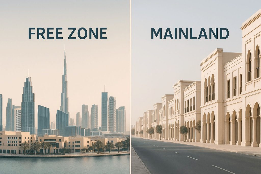 business registration in the UAE — comparison of free zone and mainland